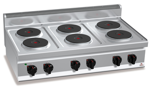 Kuchnia elektryczna 6-płytowa, płyty okrągłe, nastawna, 15,6 kW, 1200x700x290 mm | BERTO'S, Macros 700, High Power, E7P6B
