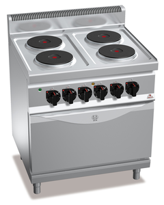 Kuchnia elektryczna 4-płytowa, płyty okrągłe z piekarnikiem elektrycznym statycznym GN 2/1, 17,9 kW, 800x700x900 mm | BERTO'S, Macros 700, High Power, E7P4+FE