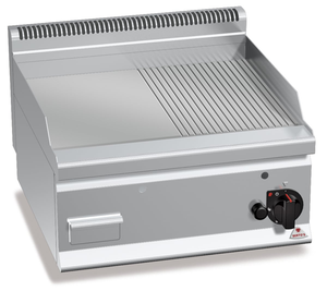 Płyta grillowa, gazowa, ze stali nierdzewnej, 1/2 gładka i 1/2 ryflowana, nastawna, 8 kW, 600x600x290 mm | BERTO'S, Plus 600, Multipan, G6FM6B