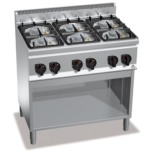Kuchnia gazowa 6-palnikowa, wolnostojąca, 28,5 kW, 900x600x900 mm | BERTO'S, Plus 600, Eco Power, G6F6MPW