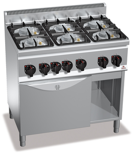 Kuchnia gazowa 4-palnikowa z piekarnikiem elektrycznym z termoobiegiem GN 1/1, 22 kW, 600x600x900 mm | BERTO'S, Plus 600, Eco Power, G6F6PW+FG1