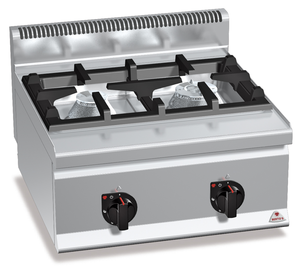 Kuchnia gazowa 2-palnikowa, nastawna, 10,5 kW, 600x600x290 mm | BERTO'S, Plus 600, High Power, G6F2BH6