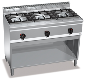 Kuchnia gazowa 3-palnikowa, wolnostojąca, 31 kW, 1200x600x900 mm | BERTO'S, Plus 600, High Power, G6F3MH12