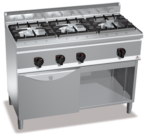 Kuchnia gazowa 3-palnikowa z piekarnikiem gazowym GN 1/1 i szafką, 34,5 kW, 1200x600x900 mm | BERTO'S, Plus 600, High Power, G6F3H12+FG1
