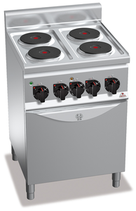 Kuchnia elektryczna 4-płytowa z piekarnikiem elektrycznym z termoobiegiem GN 1/1, 11 kW, 600x600x900 mm | BERTO'S, Plus 600, Classic, E6P4+FE1