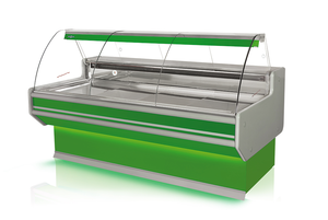 Lada chłodnicza z szybą giętą, blatem ze stali nierdzewnej (szlif), 1550x1070x1220 mm | RAPA, L-B3 152/107