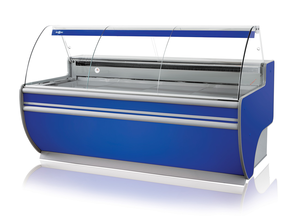 Lada chłodnicza z szybą giętą, blatem ze stali nierdzewnej (szlif), podświetlanym plafonem dolnym, 790x1070x1220 mm | RAPA, L-D 79/107