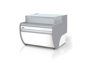 Przystawka kasowa prosta z blatem z płyty laminowanej, podświetlanym plafonem dolnym, 1000x1070 mm | RAPA, P-C 100/107