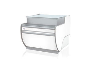 Przystawka kasowa prosta z blatem ze stali nierdzewnej (szlif), podświetlanym plafonem dolnym, 1000x1070 mm | RAPA, P-D 100/107