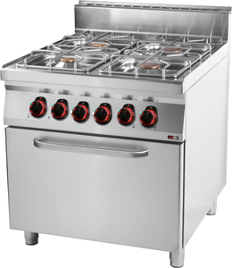 Kuchnia gazowa 4-palnikowa z piekarnikiem elektrycznym, 27.63 kW, 800x900x900 mm, inox | REDFOX, Linia 900, SPT90/80-11GE