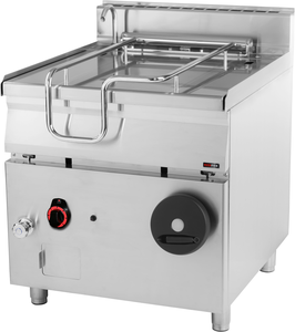 Patelnia gazowa przechylna z misą ze stali nierdzewnej, 22 kW, 80 l, 800x900x900 mm, inox | REDFOX, Linia 900, BR90/80G/N