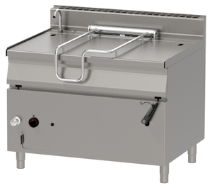 Patelnia gazowa przechylna z misą ze stali nierdzewnej, 30 kW, 120 l, 1200x900x900 mm, inox | REDFOX, Linia 900, BR90/120G/N