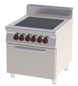 Kuchnia elektryczna 4-płytowa z piekarnikiem elektrycznym statycznym GN 2/1, płyty kwadratowe, 18,3 kW, 800x900x900 mm, 400 V, inox | REDFOX, Linia 900, SPLT90/80-21E