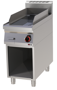 Płyta grillowa elektryczna, ze stali nierdzewnej, ryflowana, chromowana, wolnostojąca, 6 kW, 400x900x900 mm, inox | REDFOX, Linia 900, FTRC90/40E