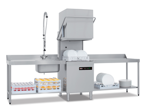 Zmywarka kapturowa, z elektronicznym sterowaniem, z dozownikiem środka myjącego i płuczącego, kosz 500x500 mm, 8,5 kW, 724x818x1599-2040 mm | REDFOX, QQI102TOP