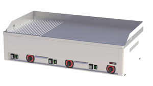 Płyta grillowa elektryczna, ze stali nierdzewnej, 2/3 gładka, 1/3 ryflowana, chromowana, nastawna, 9 kW, 990x540x220 mm, inox | REDFOX, FTHRC-90E