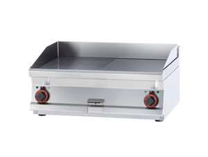 Płyta grillowa elektryczna, ze stali nierdzewnej, 1/2 gładka, 1/2 ryflowana, chromowana, 9 kW, 800x600x280 mm, inox | RMGASTRO, FTLRT-68 ETS