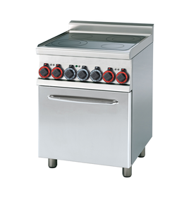 Kuchnia ceramiczna 4-polowa z piekarnikiem konwekcyjnym GN 1/1 z funkcją grilla, 9.6 kW, 600x600x900 mm, 400 V, inox | RMGASTRO, CFMC4-66 ET