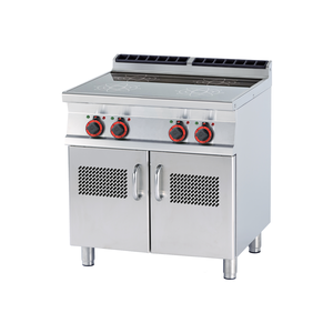 Kuchnia elektryczna indukcyjna 4-palnikowa z szafką, 20 kW, 800x700x900 mm, 400 V, inox | RMGASTRO, PCI-78 ET