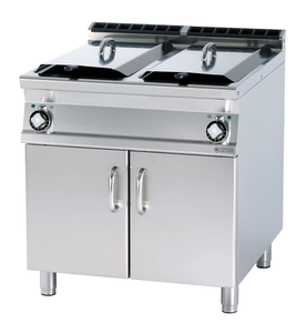 Frytownica elektryczna dwukomorowa 2x 13 l z kranem spustowym, wolnostojąca z drzwiami, 23,9 kW, 400 V, 800x700x900 mm | RMGASTRO, F2/13-78 ET