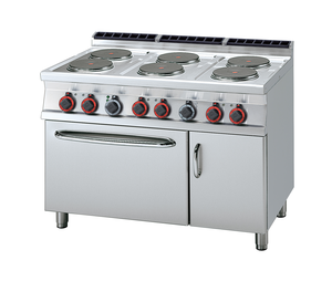 Kuchnia elektryczna 6-palnikowa z piekarnikiem elektrycznym GN 2/1 i szafką, 20,6 kW, 1200x700x900 mm, 400 V, inox | RMGASTRO, CF6-712 ETV