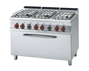 Kuchnia gazowa 6-palnikowa z piekarnikiem elektrycznym, 41.9 kW, 1200x700x900 mm, 400 V, inox | RMGASTRO, CF6-712 GE/P