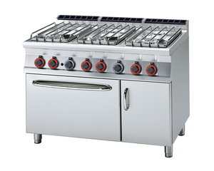 Kuchnia gazowa 6-palnikowa z piekarnikiem gazowym i szafką, 49.6 kW, 1200x700x900 mm, inox | RMGASTRO, CF6-712 GV/P