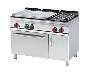 Kuchnia gazowa 2-palnikowa z płytą żeliwną i piekarnikiem gazowym GN 2/1, 32,3 kW, 1200x700x900 mm, inox | RMGASTRO, TPF2-712 GV/P