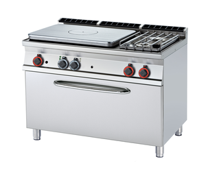 Kuchnia żeliwna gazowa 2-palnikowa z piekarnikiem elektrycznym, 31.9 kW, 1200x700x900 mm, 400 V, inox | RMGASTRO, TPF2-712 GE/P