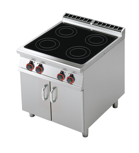 Kuchnia elektryczna ceramiczna 4-polowa z szafką, 13,6 kW, 800x900x900 mm, 400 V, inox | RMGASTRO, PCC-98 ET