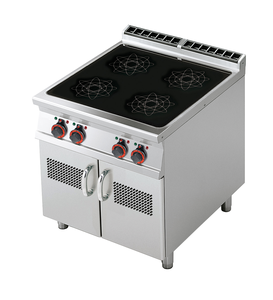 Kuchnia indukcyjna 4-płytowa z szafką, 20 kW, 800x900x900 mm, 400 V, inox, czarna | RMGASTRO, PCI-98 ET