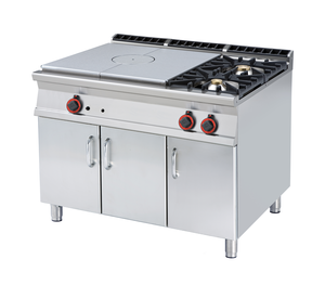 Kuchnia żeliwna 2-palnikowa z szafką gazowa, 29 kW, 1200x900x900 mm, inox, czarna | RMGASTRO, TP2-912 G