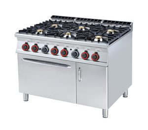 Kuchnia gazowa 6-palnikowa z piekarnikiem gazowym GN 2/1 i szafką, 53,5 kW, 1200x900x900 mm, inox | RMGASTRO, CF6-912 GV