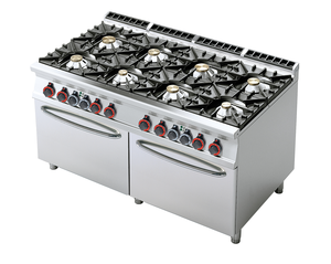 Kuchnia gazowa 8-palnikowa z dwoma piekarnikami gazowymi GN 2/1, 73 kW, 1600x900x900 mm, inox | RMGASTRO, CF8-916 G