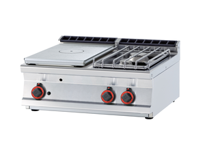 Kuchnia gazowa 2-palnikowa top z płytą żeliwną, 20 kW, 800x700x280 mm, inox | RMGASTRO, TP2T-78 G/P