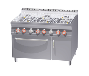 Kuchnia wodna gazowa 6-palnikowa z piekarnikiem gazowym GN 2/1 i szafką, 50,5 kW, 1200x900x900 mm | RMGASTRO, CFA6-912 GV