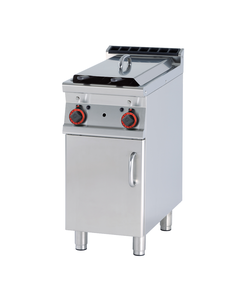 Frytownica gazowa dwukomorowa 2x 8 l z kranem spustowym, wolnostojąca z drzwiami, 10 kW, 400x900x900 mm | RMGASTRO, F2/8-94 G