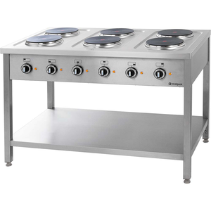 Kuchnia elektryczna z 6 polami grzewczymi, wolnostojąca, na podstawie otwartej, 15,6 kW, 1200x700x850 mm | STALGAST, 979600