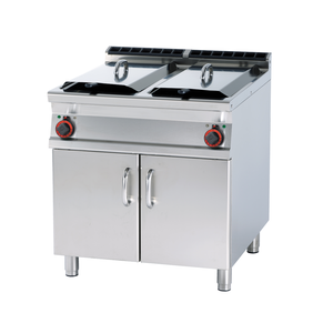 Frytownica elektryczna dwukomorowa 2x 18 l z kranem spustowym, wolnostojąca z drzwiami, 31,8 kW, 400 V, 800x700x900 mm | RMGASTRO, F2/18-78 ET