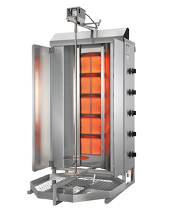 Gyros, kebab gazowy, 5 stref grzewczych, wsad 120 kg, 17,5 kW, 600x660x1310 mm, taca na tłuszcz o wym. 650x650 mm | POTIS, GD5/gaz ziemny