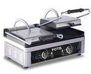 Dwustrefowy grill kontaktowy, elektryczny, ½ gładki - ½ ryflowany, 3,5 kW, 230V, 560x440x300 mm | POTIS, PK 5530-G