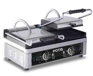 Dwustrefowy grill kontaktowy, elektryczny, ryflowany, 3,5 kW, 230V, 560x440x300 mm | POTIS, PK 5530