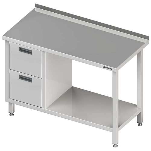 Stół przyścienny z blokiem dwóch szuflad po lewej stronie i półką 800x600x850 mm | STALGAST, 980266080