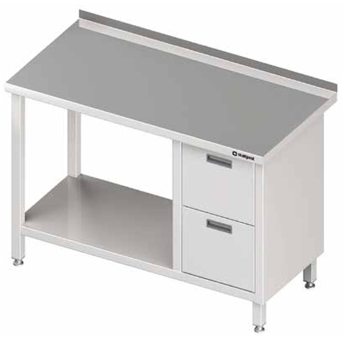 Stół przyścienny z blokiem dwóch szuflad po prawej stronie i półką 1300x700x850 mm | STALGAST, 980277130