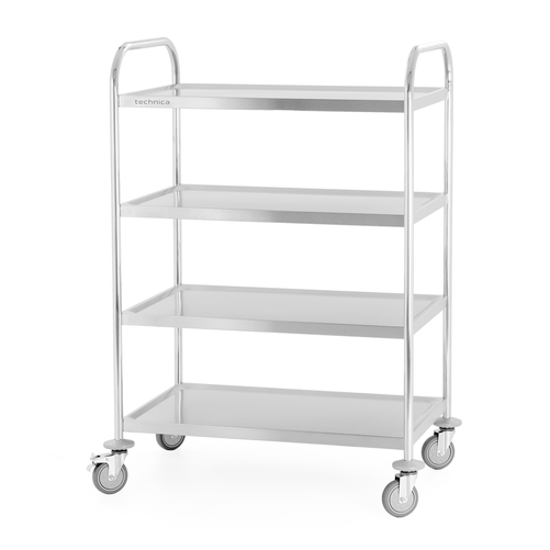 Wózek kelnerski 4-półkowy ze stali nierdzewnej, uchwyt o profilu okrągłym, 860x540x1260 mm | TECHNICA, Silver Line
