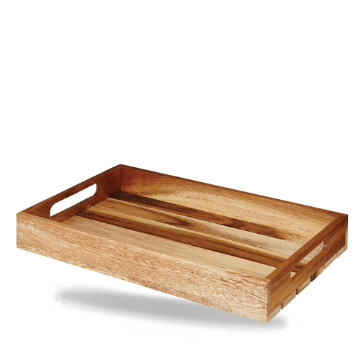 Skrzynia drewniana prostokątna z uchwytami, 380x240x48 mm | CHURCHILL, Buffetscape Wood Natural Acacia