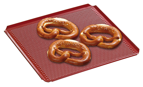 Blacha do pieczenia perforowana z powłoką silikonową, z 4 rantami GN 2/3, aluminium | BARTSCHER, 100425