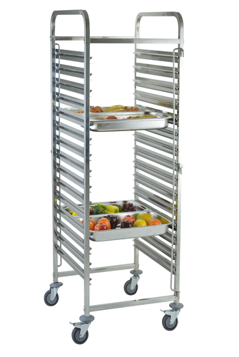 Wózek transportowy ze stali nierdzewnej na 16xGN 2/1, 670x590x1735 mm | TECHNICA, Silver Line