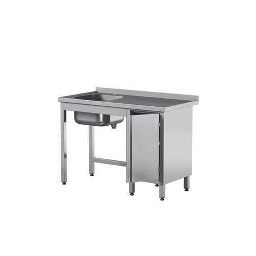 Stół przyścienny ze zlewem jednokomorowym i szafką ze stali nierdzewnej, 1700x600x850 mm, Eco Line | EDENOX, STW-176/1 PL L HD B