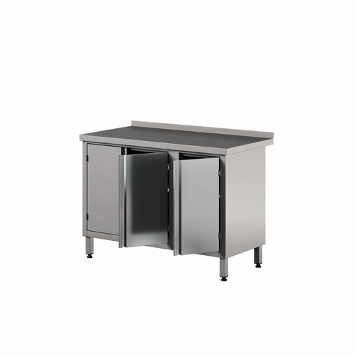 Stół przyścienny z drzwiami uchylnymi i dwiema szafkami ze stali nierdzewnej, 1400x600x850 mm, Eco Line | EDENOX, WM-146 PL 3HD